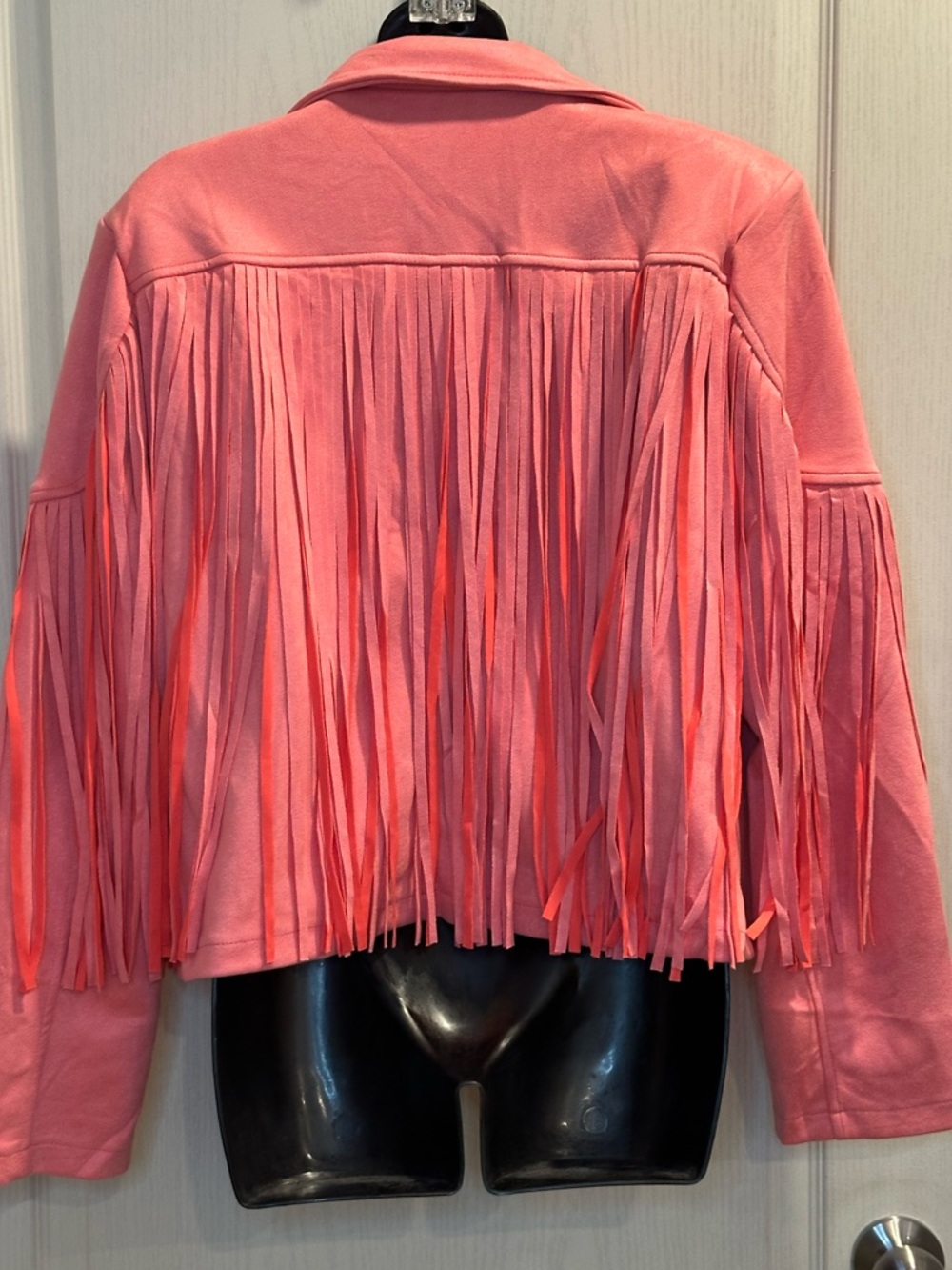 Women's Pink Fringe Faux Suede Jacket - Picture 2 of 9